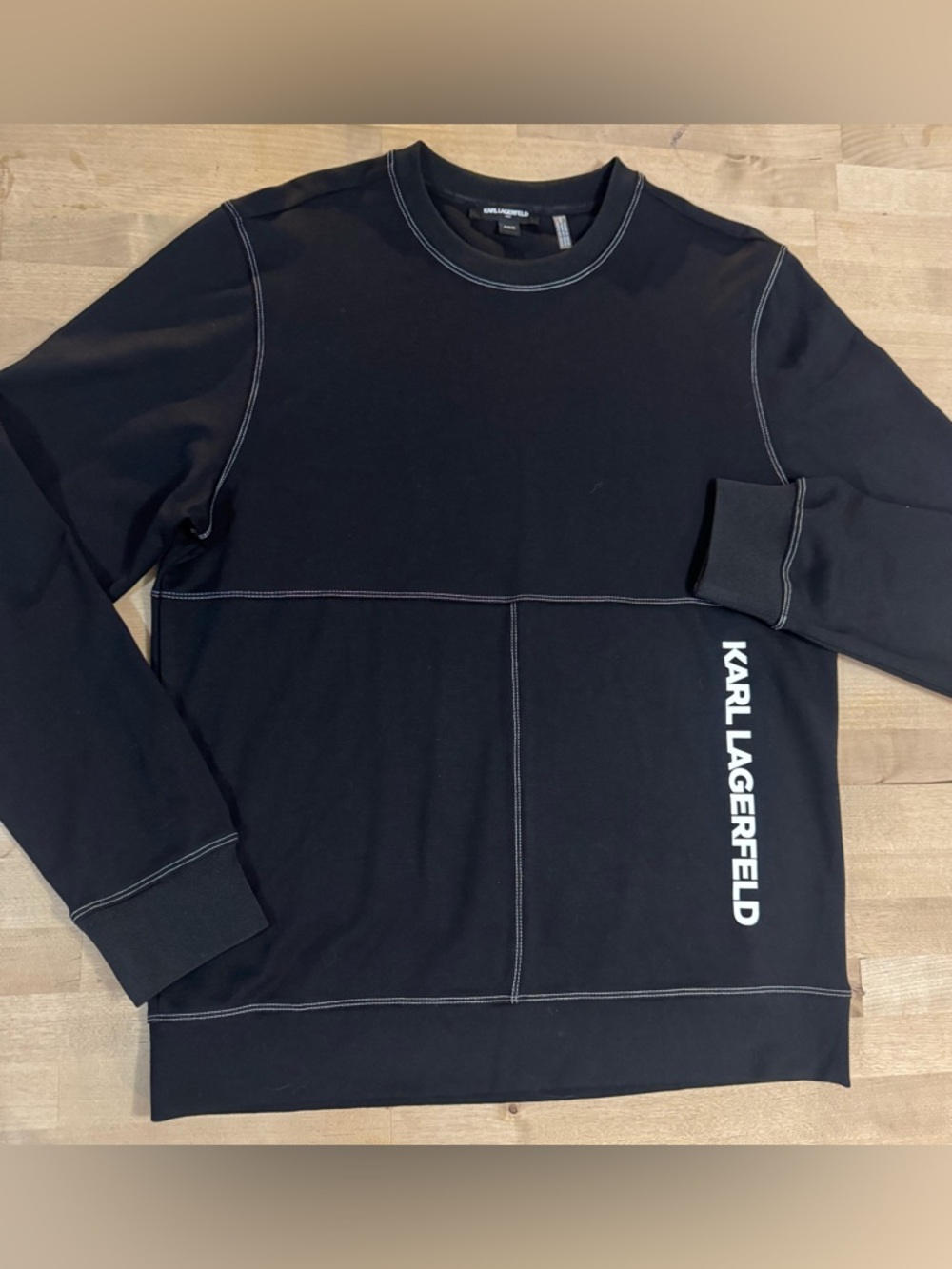 NWOT men’s Karl Lagerfeld Black thick long sleeve shirt with White Vertical Logo